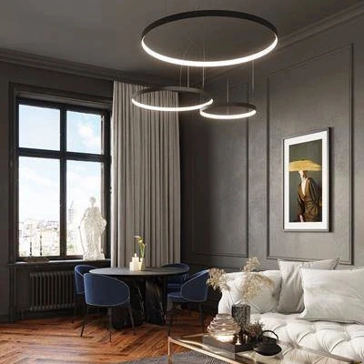 Czarne lampy ring LED — nowoczesne i minimalistyczne oświetlenie z funkcją ściemniania i pilotem do salonu, sypialni i kuchni — Tomix.pl