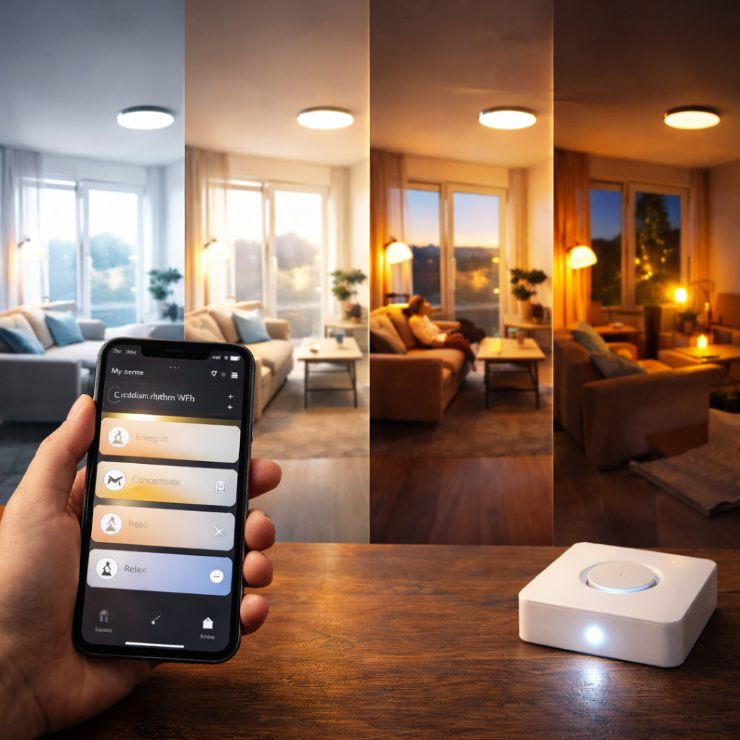 Human-Centric Lighting w mieszkaniu – rytm dobowy, sceny świetlne i proste wdrożenie
