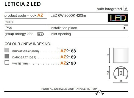 Kinkiet LETICIA 2 LED white (AZ2190 | GW-A310-WH) - AZZARDO