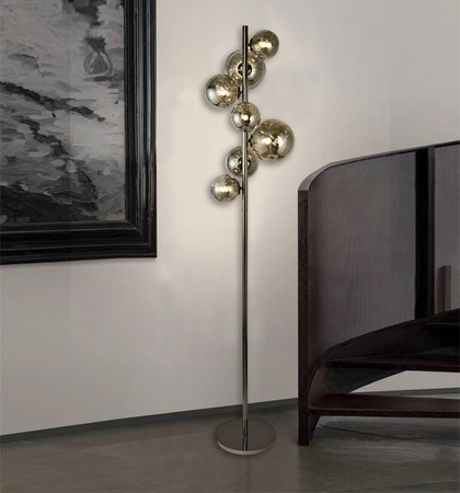 SEVILLA Lampa podłogowa z siedmioma kulistymi kloszami w kolorze czarnego chromu (3214-1010) - Aviano Lighting