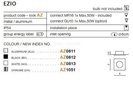 Lampa wpuszczana EZIO black (AZ0812 | GM2105-BK) - AZZARDO