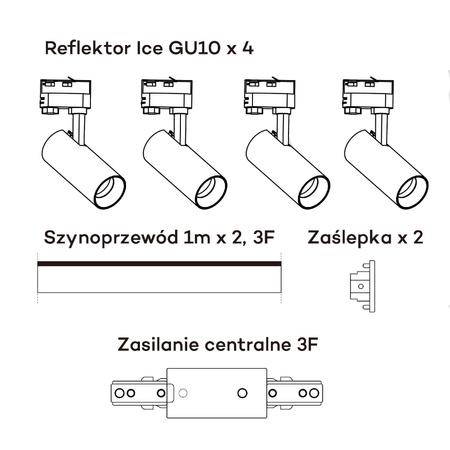 Gotowy zestaw szynowy Ice SET 3F 4xGU10 biały  (LP-732 4W WH SET) - Light Prestige