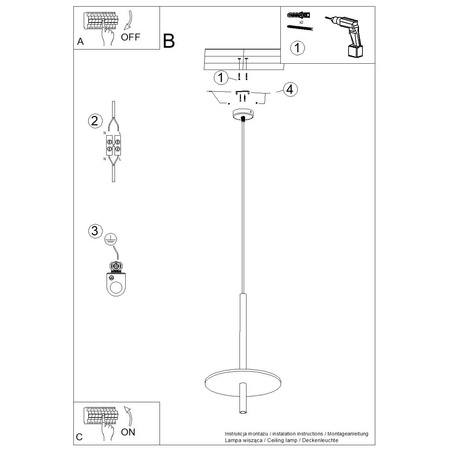 Lampa wisząca FELTRO 1 czarna/żółta (SL.1880) - Sollux Lighting
