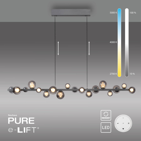 Lampa wisząca z płynną regulacją wysokości PURE E-POPUP 180cm SZARA (2558-15) - Paul Neuhaus