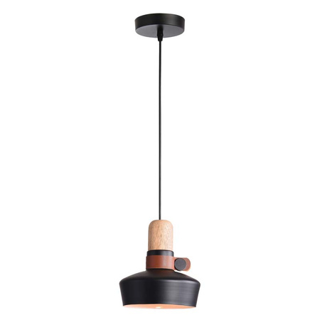 PENDANT LIGHT 1XE27 BLACK WOOD LEATHER (1990 Zambelis) - Zambelis