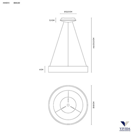 Lampa Wisząca INNER R Ø 60, Kol. Czarny (0043.30.NE) - Vivida