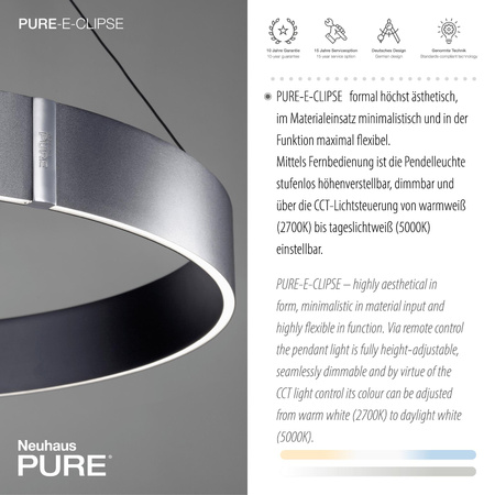 PURE E-CLIPSE LAMPA WISZĄCA SZARY (2561-15) - Paul Neuhaus
