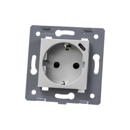 LIVOLO Wkład Gniazda Elektrycznego 16A + Ładowarka Usb-C 18W Srebrny WG-71EU-S+USB-64