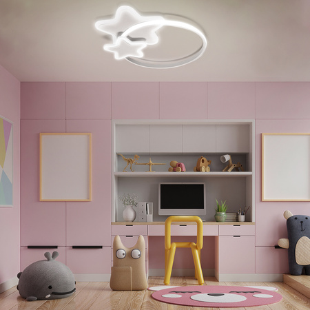 LAMPA DZIECIĘCA LED SUFIT BIAŁE GWIAZDKI 60W + PILOT DL-I05 - DomenoLED