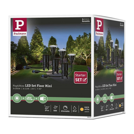 Oprawa dogruntowa Plug & Shine FLOOR MINI zestaw kompletny 3x2.5W 3000K IP67 24V srebrny / stal nierdzewna (PL93697) - PAULMANN