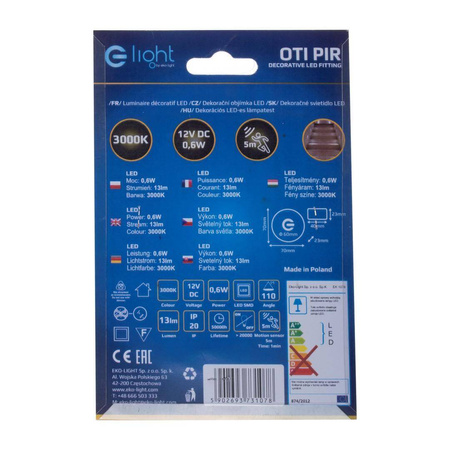OTI Barwa Ciepła 3000K 12V z czujnikiem ruchu (EKS1078) - Eko-Light