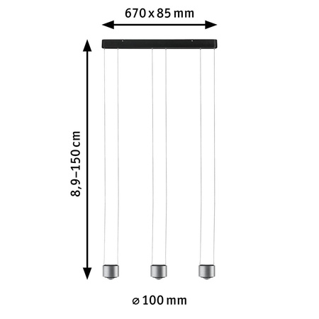 Aldan LED Lampa wisząca 3-lampowa 3x9W Czarna / Szczotkowane Aluminium ściemnialna (PL79720) - PAULMANN
