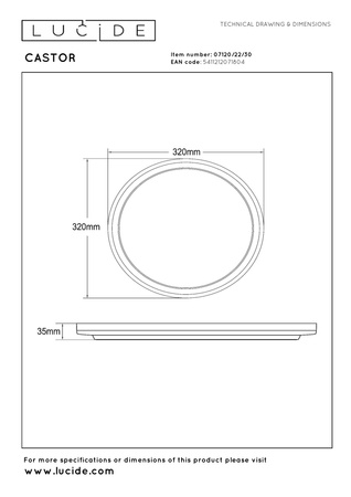 Ściemnialny plafon na pilota CASTOR IP44 (07120/22/30) - Lucide