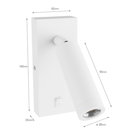MADARA SLIM MR11 SWITCH KINKIET 230V IP20 38x95 + baza140x60x25 BIAŁY z włącznikiem (SLIP003039) - Spectrum LED