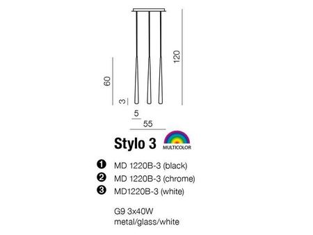 Lampa wisząca STYLO 3 czarny (MD 1220B-3 BLACK Azzardo) - żyrandol