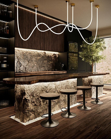 Krzesło barowe VOLT regulowane czarne / ciemny wiąz (KH010100966) - King Home