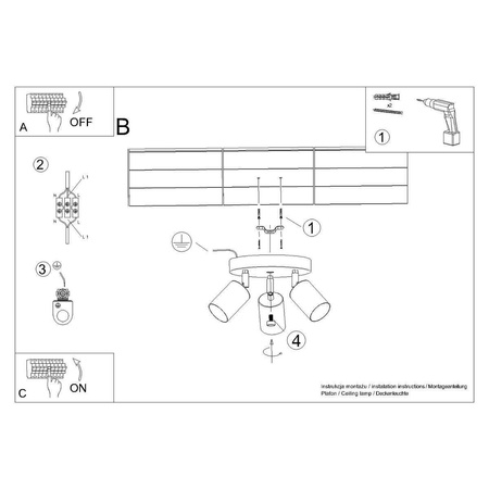 Plafon WINX 3P czarny/miedź (SL.1377) - Sollux Lighting