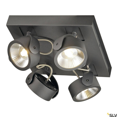 KALU, lampa ścienna i sufitowa, czteropunktowa, LED, 3000K, czworokątna, czarna, 60° (1000135) - SLV