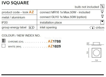 Lampa wpuszczana IVO SQUARE white (AZ1825 | GM21001S-WH) - AZZARDO