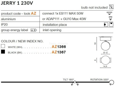 Plafon JERRY 1 230V white (AZ1366 | GM4113-WH) - AZZARDO