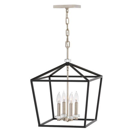 Duża lampa wisząca/ Półplafon Stinson - 4 źródła światła - Czarna/ Polerowany nikiel (QN-STINSON-4P-L-BK) - Quintiesse