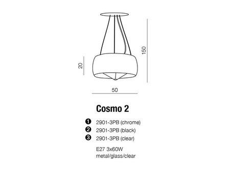 Lampa wisząca COSMO 2 kol. CHROM  (AZ0844) Azzardo - żyrandol