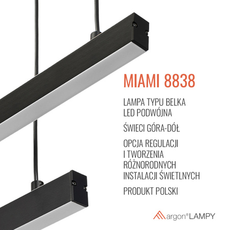 Lampa wisząca led podwójna regulowana, świecąca góra-dół MIAMI (8838) - Argon