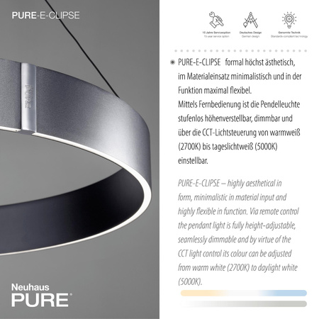 PURE E-CLIPSE LAMPA WISZĄCA SZARY (2561-15) - Paul Neuhaus