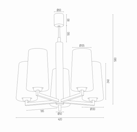 żyrandol 5 pł. CAMELOT  chromowany stelaż, białe klosze klosze ARGON 2053 - żyrandol