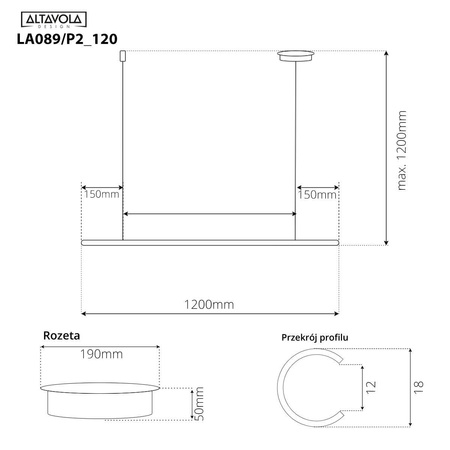 Lampa wisząca Linea No.1B 120cm 4k złota (LA089/P2_120_4k_gold) - ALTAVOLA DESIGN
