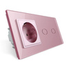 Gniazdo 230V 16A z włącznikiem dotykowym podwójnym z ramką szklaną Różową (VL-C702EU-67) LIVOLO