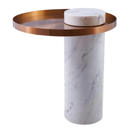 Stolik kawowy COLUMN marmurowy biały miedziany 55 cm (DP-FA1 white copper) - Moos Home