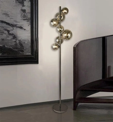  SEVILLA Lampa podłogowa z siedmioma kulistymi kloszami w kolorze czarnego chromu (3214-1010) - Aviano Lighting