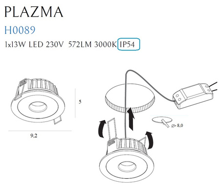 Oprawa wpuszczana PLAZMA IP54 (H0089) - Maxlight