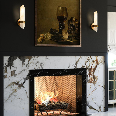 Alabastrowy kinkiet Valencia - 1 źródło światła - Vintage mosiądz (QN-VALENCIA-1WB-VBS-AR) - Quintiesse