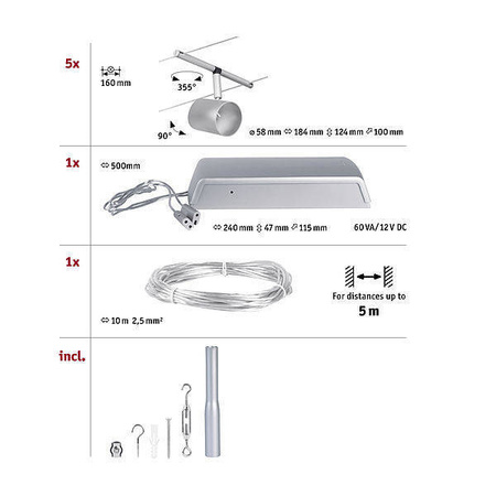 System linkowy DC zest Cup max5x10W Chrom mat/Chrom GU5,3 12V DC 60VA twszt/met (PL94465) - Paulmann