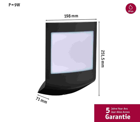 Oprawa elewacyjna PADEA LED 8.5W 550lm 3000K PIR+ zmierzchu IP44 230V antracyt / tworzywo sztuczne (PL94512) - PAULMANN