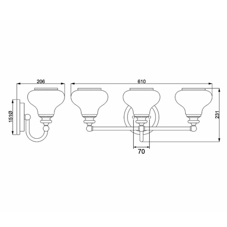 Kinkiet Ainsley (HK-AINSLEY3-BATH) - Elstead Lighting