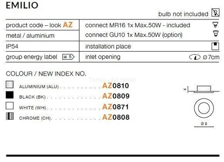 Lampa wpuszczana EMILIO aluminium (AZ0810 | GM2104-ALU) - AZZARDO