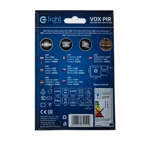 VOX Barwa Neutralna 4000K 12V z czujnikiem ruchu (EKS1510) - Eko-Light