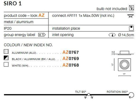 Lampa wpuszczana SIRO 1 aluminium (AZ0767 | GM2101-ALU) - AZZARDO