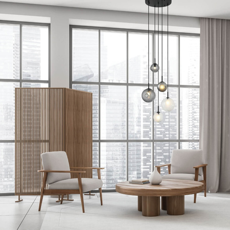 PENDANT LIGHT 5XG9 MAX 5W METAL-GLASS, CLEAR-FROST WHITE-SMOKED (23057 Zambelis) - Zambelis