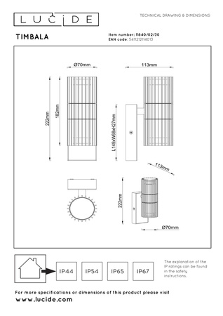 Kinkiet zewnętrzny na elewację TIMBALA (11840/02/30) - Lucide