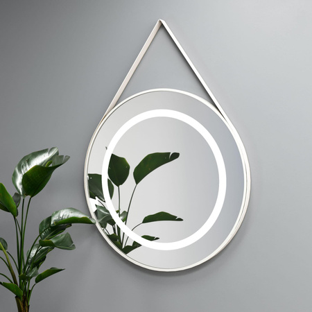 Lustro okrągłe STILO w ramie z oświetleniem LED na skórzanym pasku - MCJ