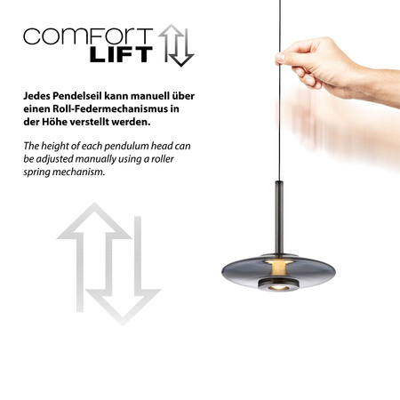 Ściemnialna lampa wisząca z płynną regulacją wysokości PURE VITRUM SZARY (2053-15) - Paul Neuhaus