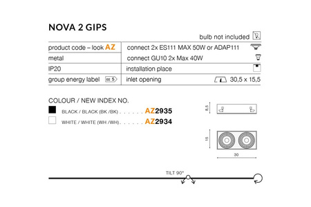 Lampa wpuszczana NOVA 2 GIPS white/white (AZ2934) - AZZARDO