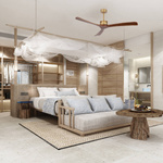 Złoty wentylator sufitowy z solidnym orzechowym wykończeniem (23002 Zambelis)