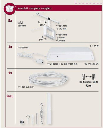 Corduo System linkowy DC Frame 5x4,8W Bi mat /Chrom 230V/12V DC 60VA twszt 3000K (PL94483) - Paulmann