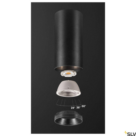 NUMINOS® CL PHASE L, wewnętrzna oprawa sufitowa natynkowa LED, czarna/czarna 3000 K 36° (1004323) - SLV