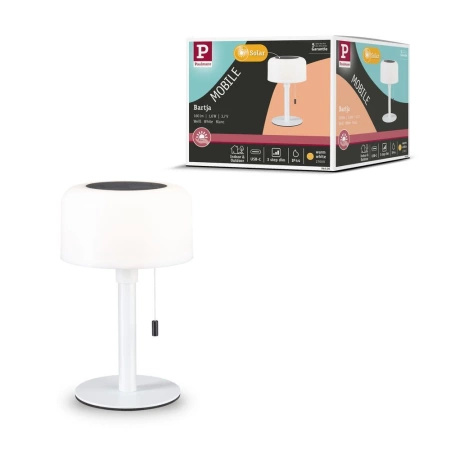 Lampka stołowa solarna BARTJA LED 3-STEP DIM USB-C 1.6W 160lm 2700K IP44 biały / tworzywo sztuczne (PL94606) - PAULMANN